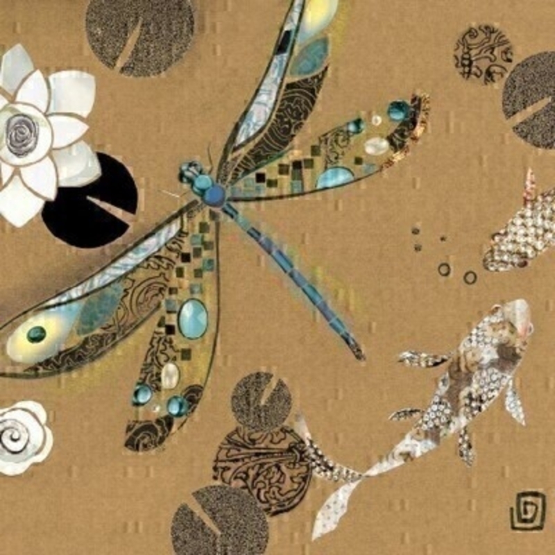 This blank greetings card from Paper Rose shows a gold and blue dragonfly flying over a fish pond with fish and lily pads. The gold and blue are very striking and the card has been left blank inside so you can write your own message. It comes with an envelope and is a lovely card for any special occasion.